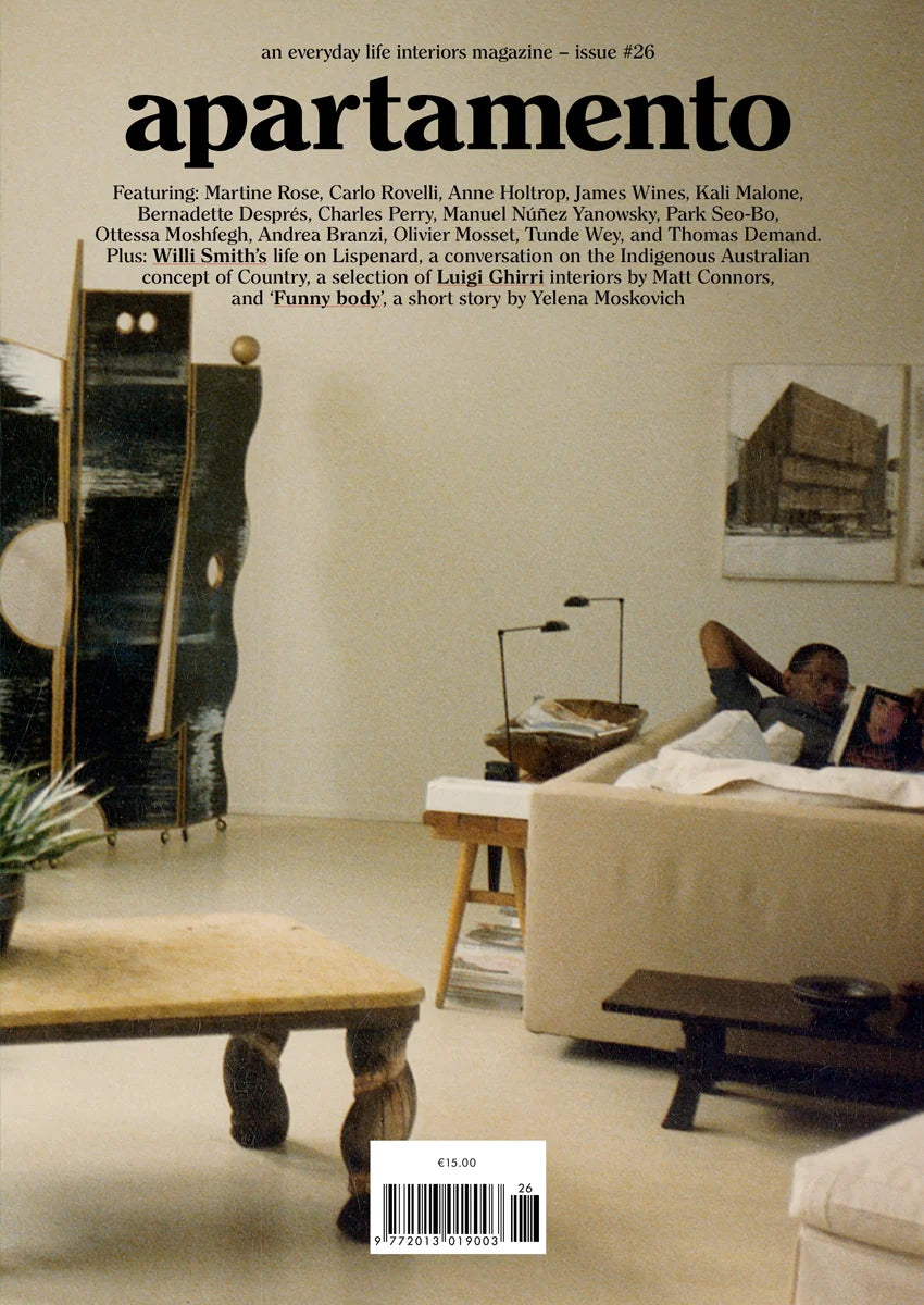 Magazine cover titled 'apartamento' featuring a modern living room interior.