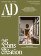 Architectural Digest magazine cover with a room interior on a green background