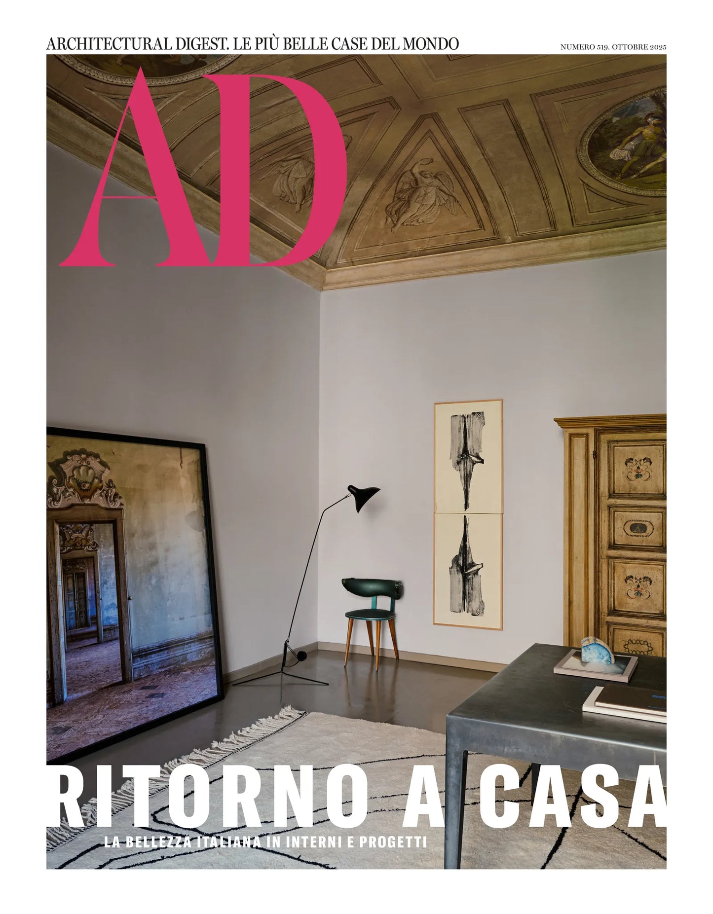 Cover of Architectural Digest magazine featuring an interior design room with 'AD' logo.