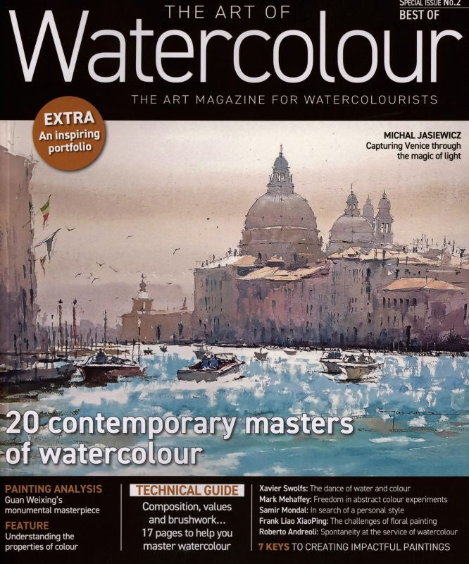 Magazine cover titled 'The Art of Watercolour' featuring a watercolor painting of Venice