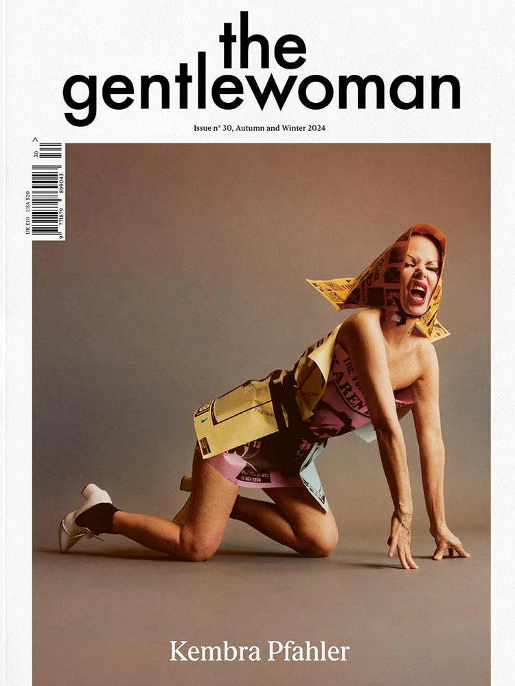 Magazine cover featuring Kembra Pfahler on a gray background with 'the gentlewoman' branding.