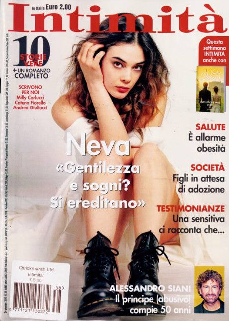 Magazine cover with a woman sitting on a couch, featuring text and images of other people.