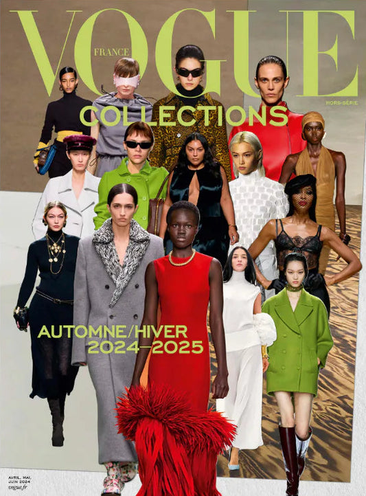 Vogue magazine cover featuring models in various outfits with 'Automne/Hiver 2024-2025' text.