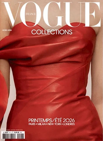 Vogue Collections magazine cover featuring a red dress.