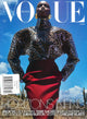 Vogue magazine cover with anok yai wearing a leopard print top and red skirt against a blue sky.