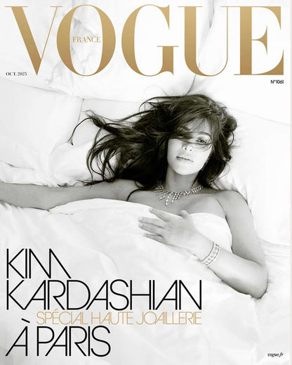 Vogue france magazine cover with Kim Kardashian on a red background
